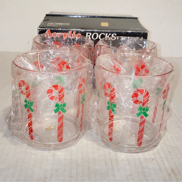 Vintage Acrylic Candy Cane Rocks Glasses Set of 4 Retro Holiday Drinkware 14oz - Picture 12 of 14